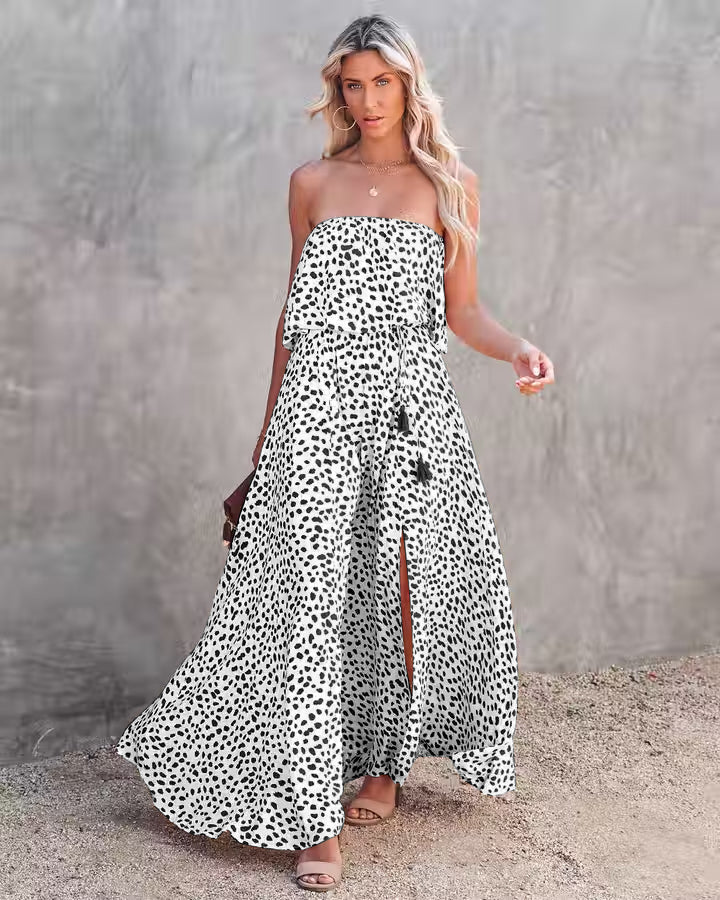Strapless High Slit Casual Dress