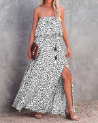 Strapless High Slit Casual Dress