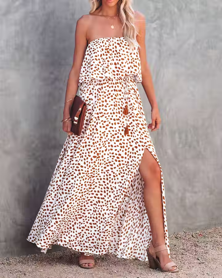 Strapless High Slit Casual Dress