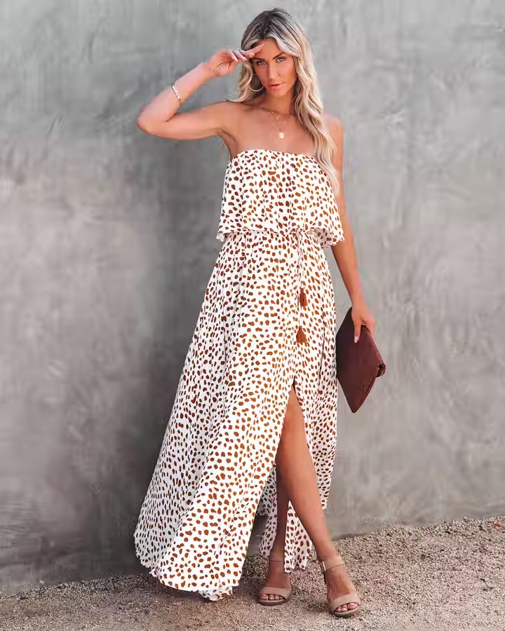 Strapless High Slit Casual Dress