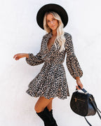 Printed Lantern Sleeve Long Sleeve Dress