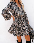 Printed Lantern Sleeve Long Sleeve Dress