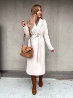 Solid Color Woolen Long Sleeve Trench Coat