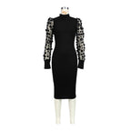Mesh Sleeves High ollar Dress
