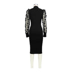 Mesh Sleeves High ollar Dress