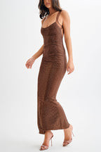 Louisa Aesthetic Midnight Fantasy Stretch Sequin Mesh Strap Open Back Maxi Dress Premium Wardrobe Essential