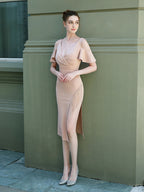 Short hot diamond irregular evening dress