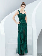 Sequin suspender long evening dress