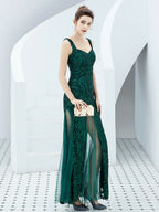 Sequin suspender long evening dress