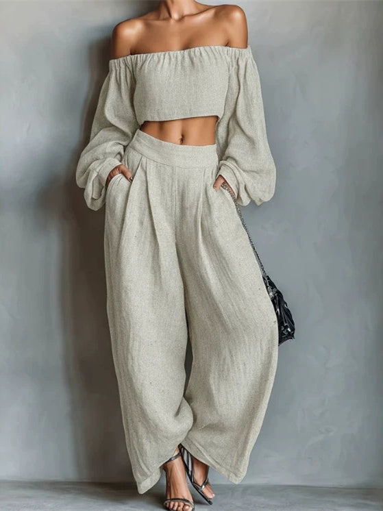 Solid Color Geometric Print Casual Two-piece Women's Clothing