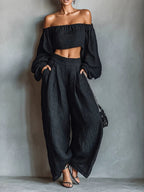 Solid Color Geometric Print Casual Two-piece Women's Clothing