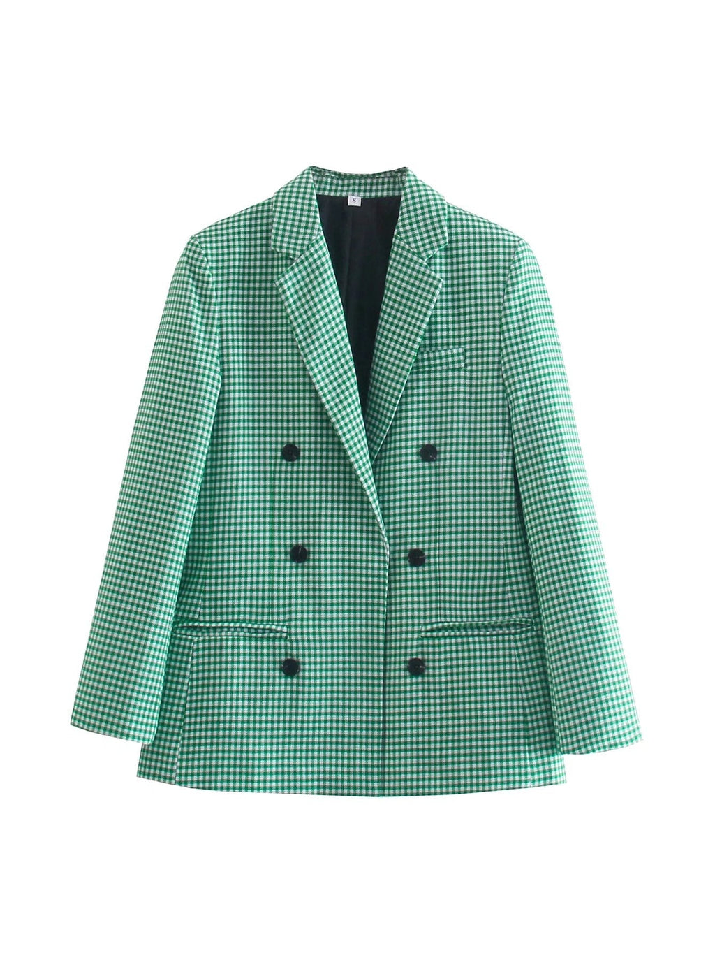 Vintage Single Breasted Long Sleeve Plaid Women Padded Shoulder Blazer