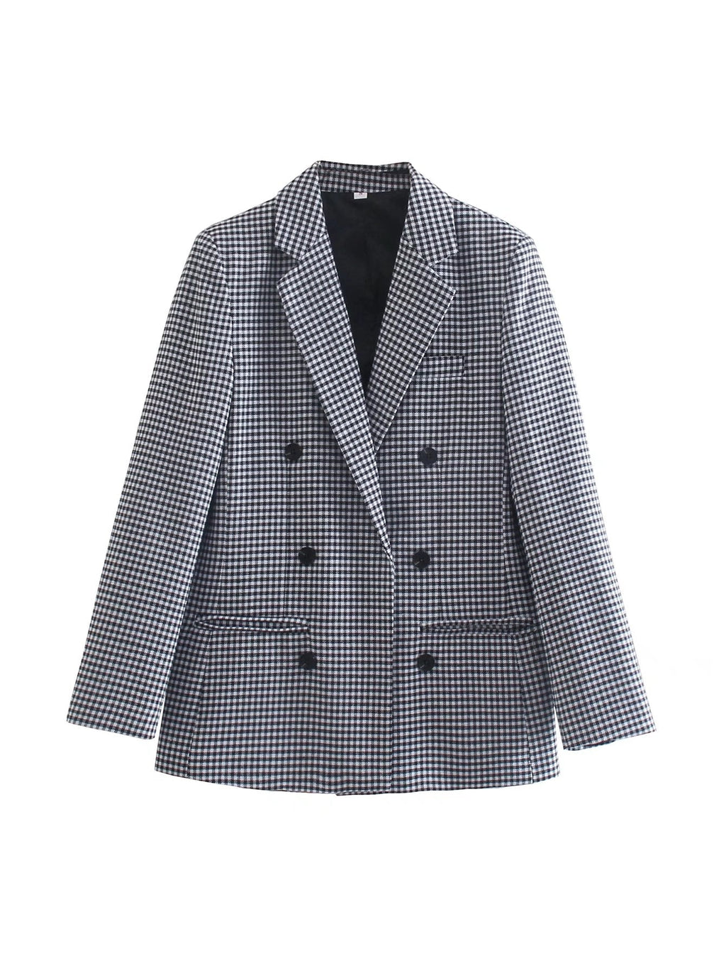Vintage Single Breasted Long Sleeve Plaid Women Padded Shoulder Blazer
