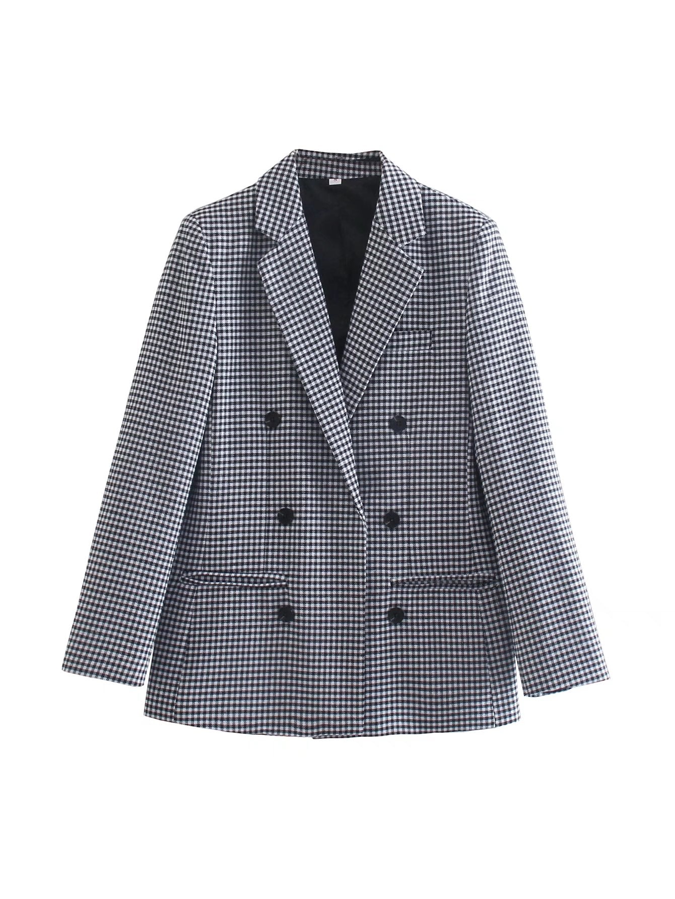 Vintage Single Breasted Long Sleeve Plaid Women Padded Shoulder Blazer