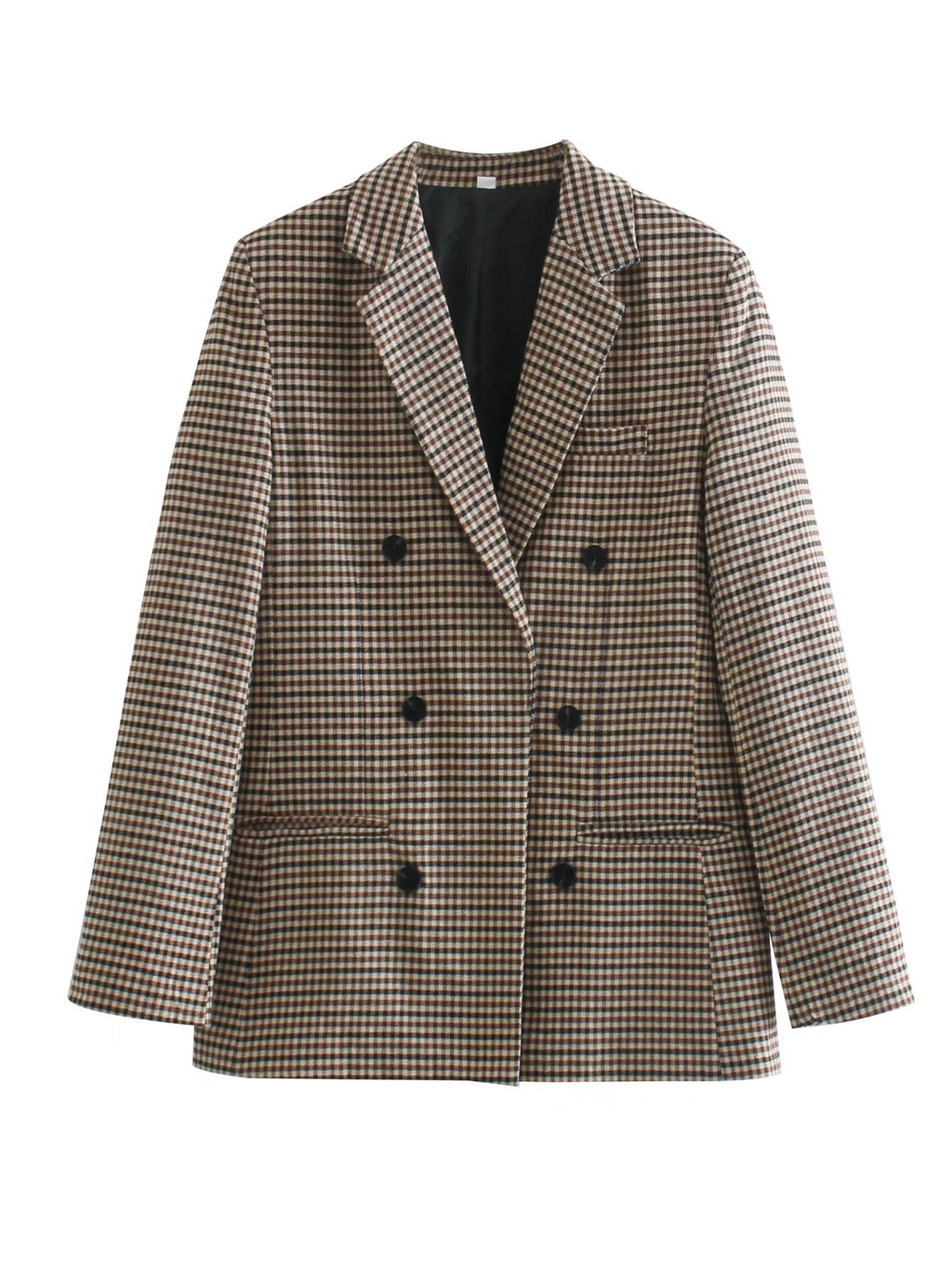 Vintage Single Breasted Long Sleeve Plaid Women Padded Shoulder Blazer