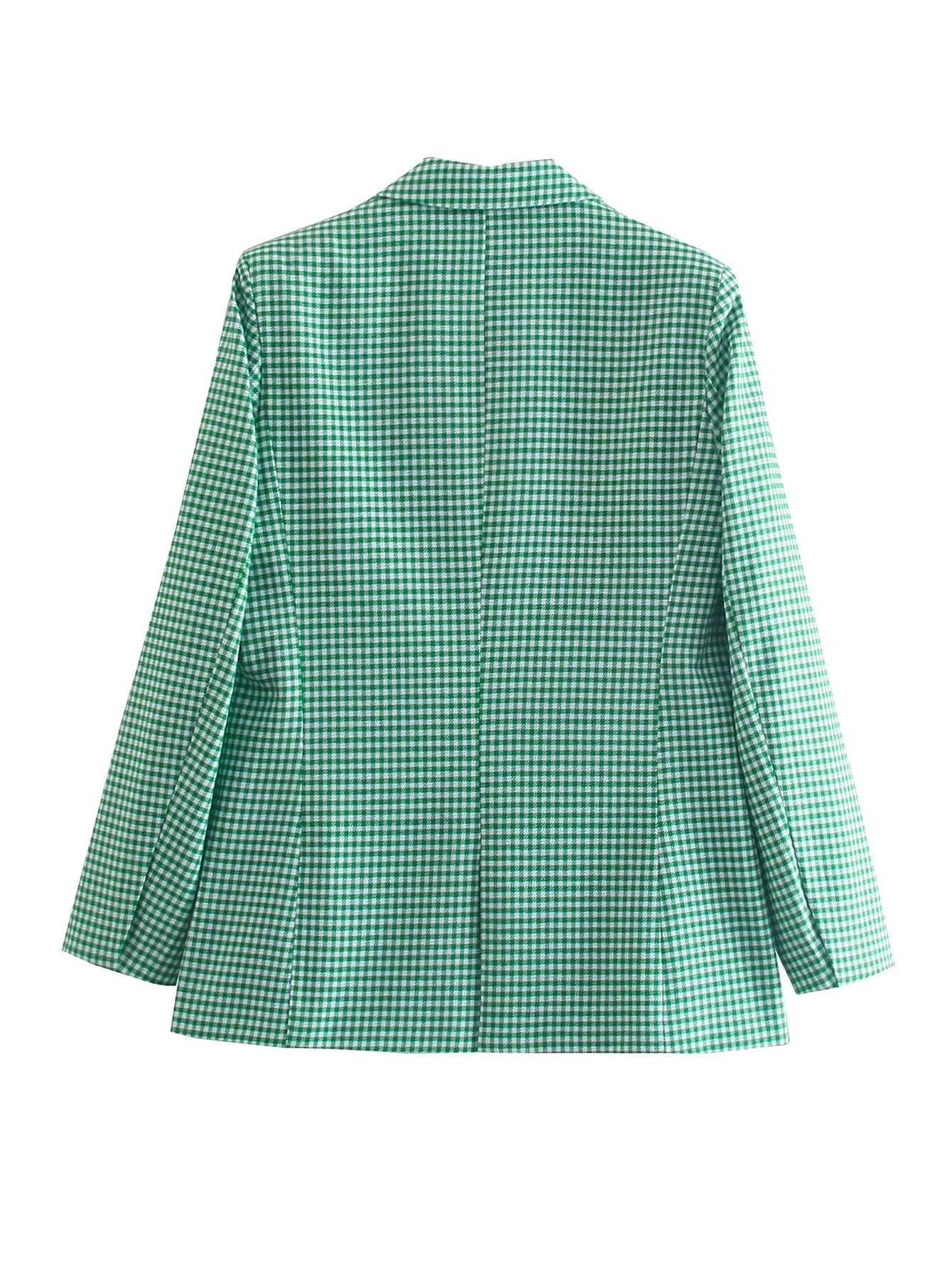 Vintage Single Breasted Long Sleeve Plaid Women Padded Shoulder Blazer