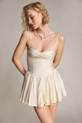 Spaghetti Strap Sweetheart Ruched Bustier Pleated Fit And Flare Mini Dress
