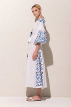 Embroidered Lantern Sleeve Boho Kaftan Dress