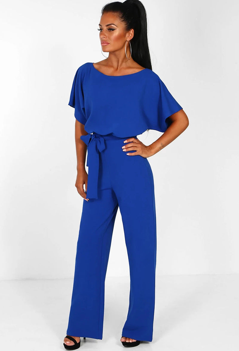 Lace-up Short Sleeved Jumpsuit