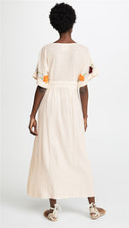 V Neck Embroidered Kaftan Dress