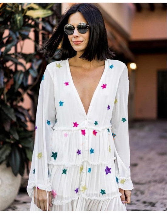 Star Embroidered Maxi Kaftan