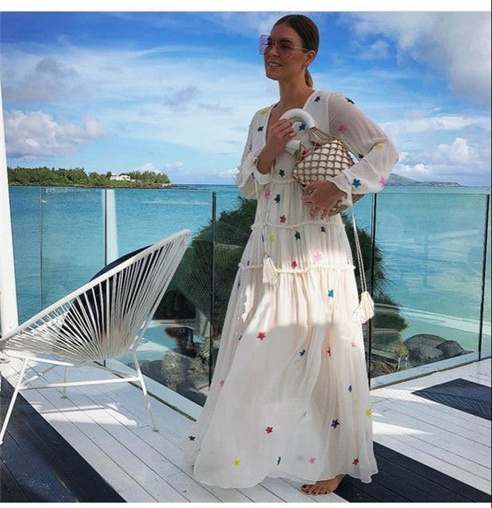 Star Embroidered Maxi Kaftan