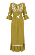 Bohemian Embroidered Solid Color Slit Tunic Dress