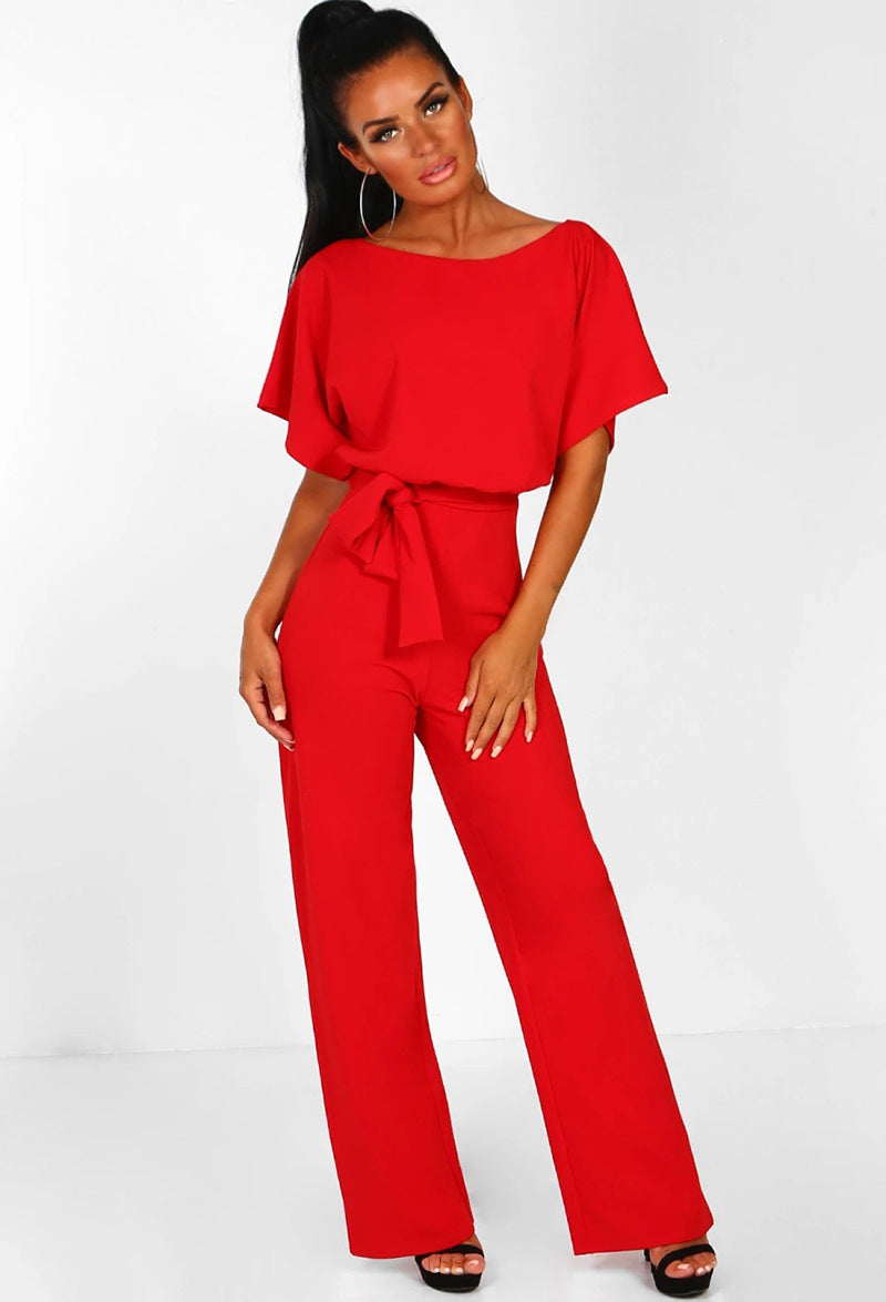Lace-up Short Sleeved Jumpsuit