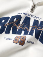Denim Splice Letter Print Lapel Neck Oversized Hoodie