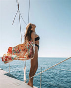 Chiffon Printed Loose Oversized Cardigan Beach Dress Bikini Cover Vacation Dress Sun Protection Shirt