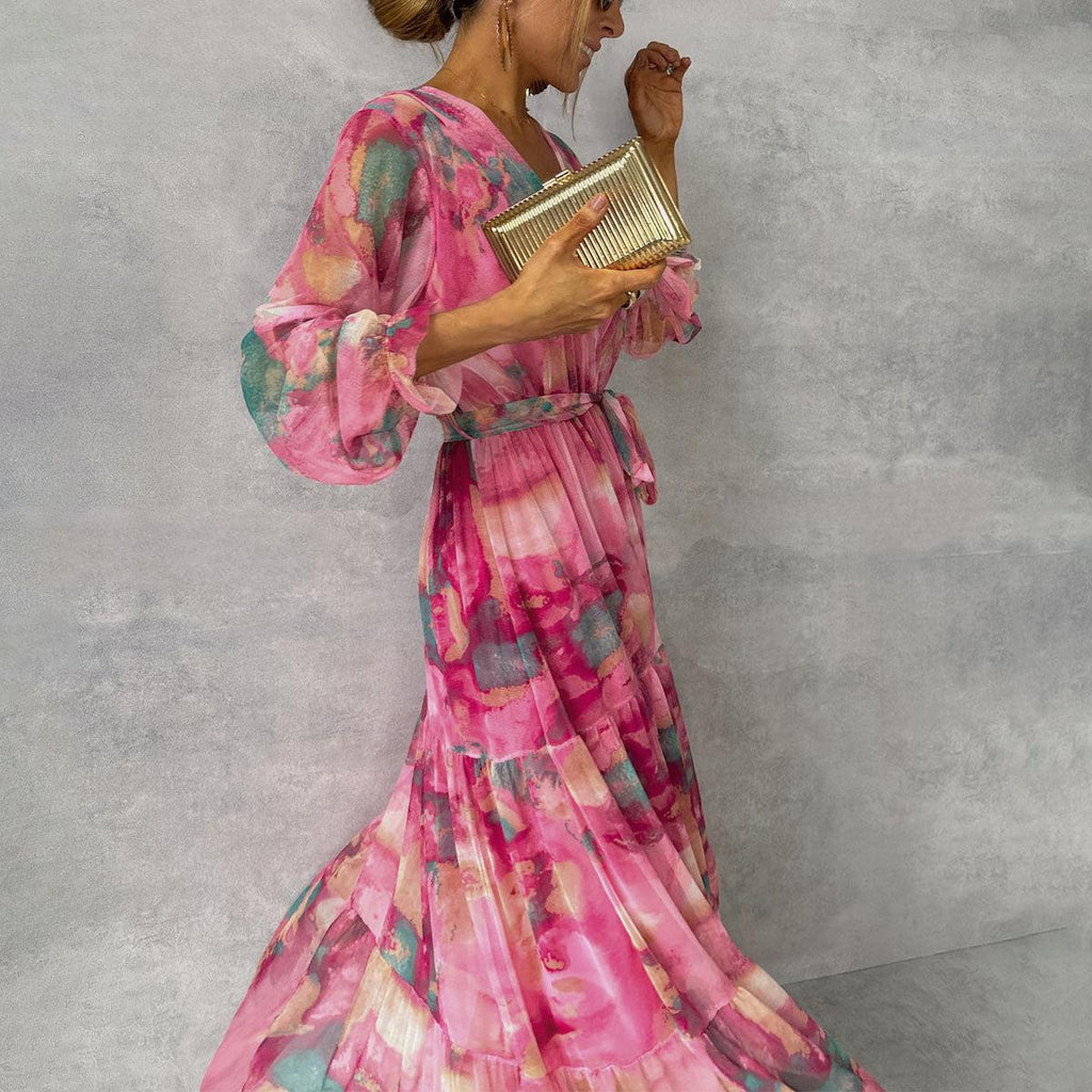 | Long Ceremony Dress in Floral Motif