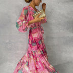 Natalie Chic Long Ceremony Dress with Floral Motif Statement Occasion Edit