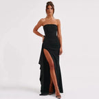 Flora Strapless Ruffle Maxi Dress in Black