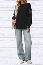 Slit Round Neck Long Sleeve Sweatshirt