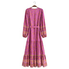 Autumn Casual Women Printed Cardigan Long Sleeve Belt Dress