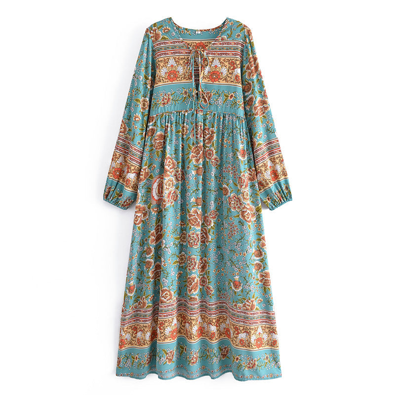 Spring Summer Women Clothing Bohemian Positioning Printing Large Maxi Dress