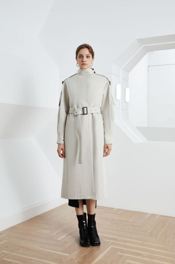 Leather Patchwork Two-Color Trench Coat