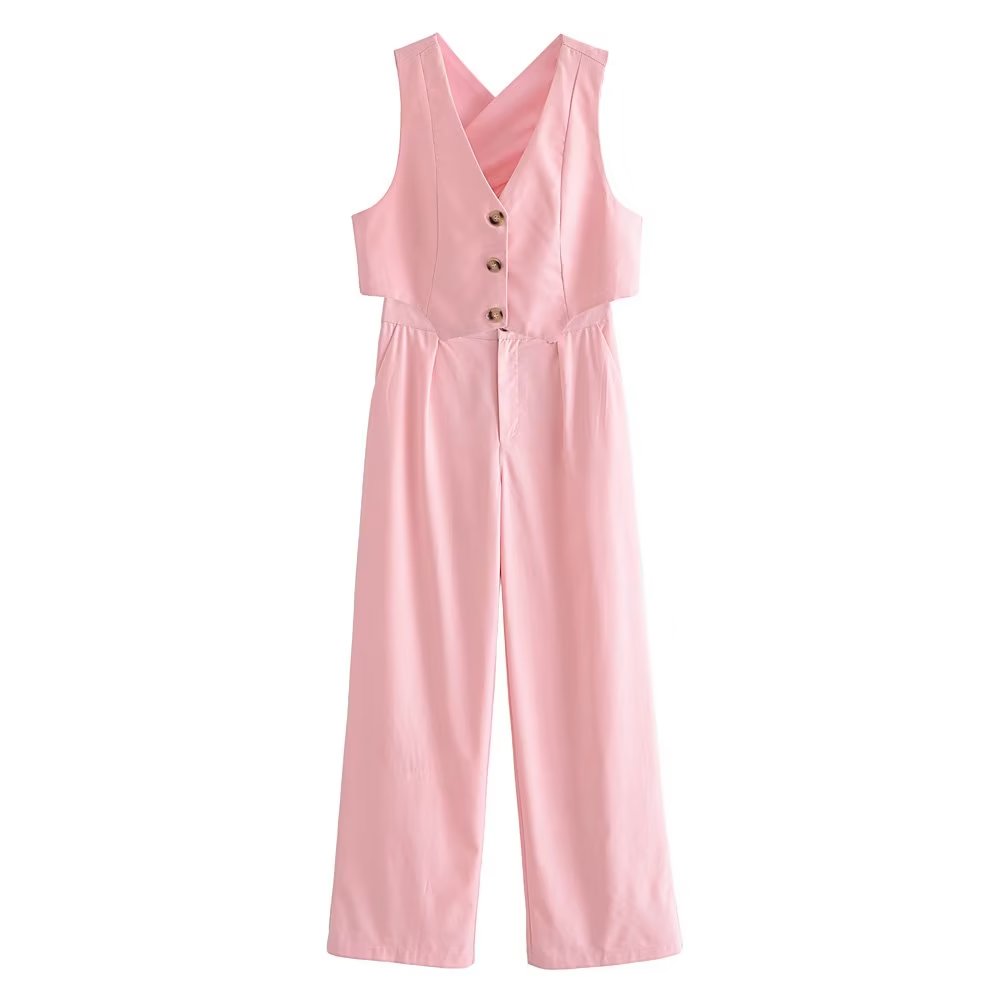 Sleeveless Casual Top and Wide Leg Pants Suit