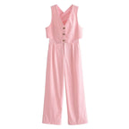 Sleeveless Casual Top and Wide Leg Pants Suit