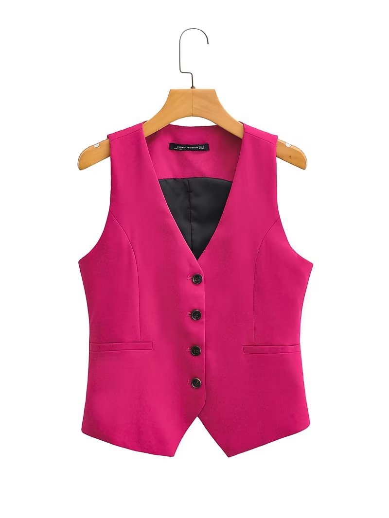 Red Linen Sleeveless Vest
