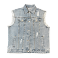 Light Blue Denim Flocked Bear Vest Coat