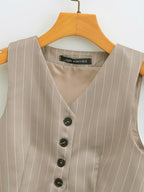 V-neck Stripe Short Vest Jacket