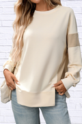 Slit Round Neck Long Sleeve Sweatshirt