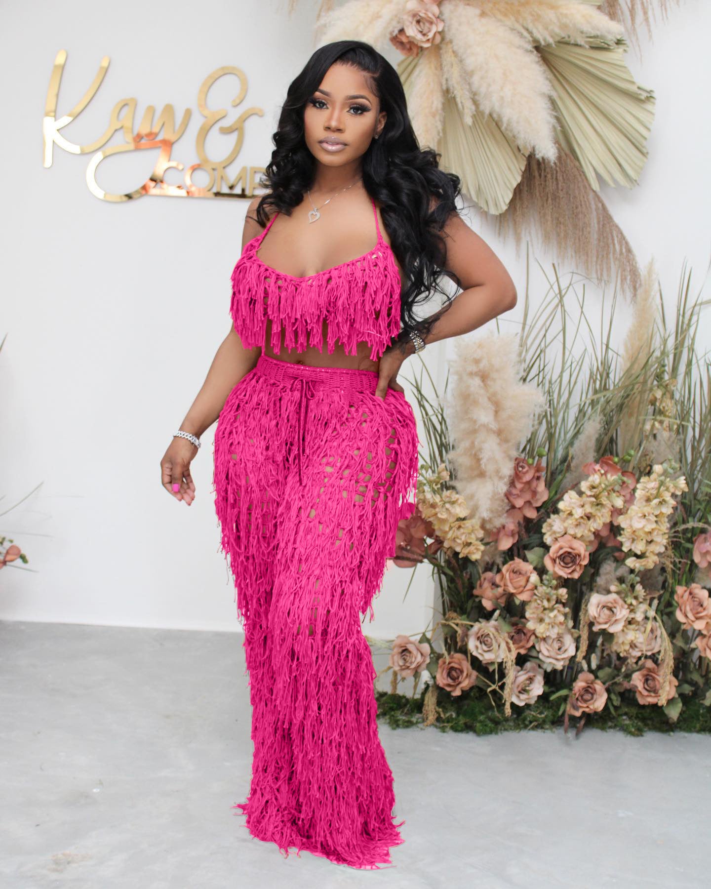 Sexy See through Crochet Tassel Beach Suit