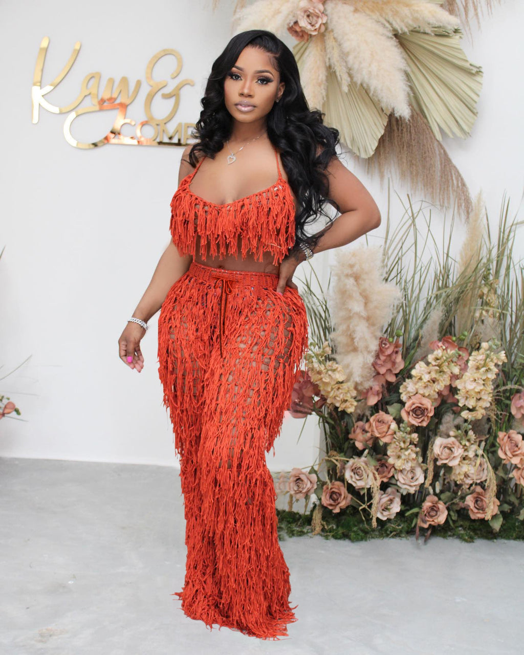 Sexy See through Crochet Tassel Beach Suit