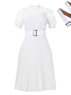 Short Sleeve Trim Lace Belts Mini&Short Dresses