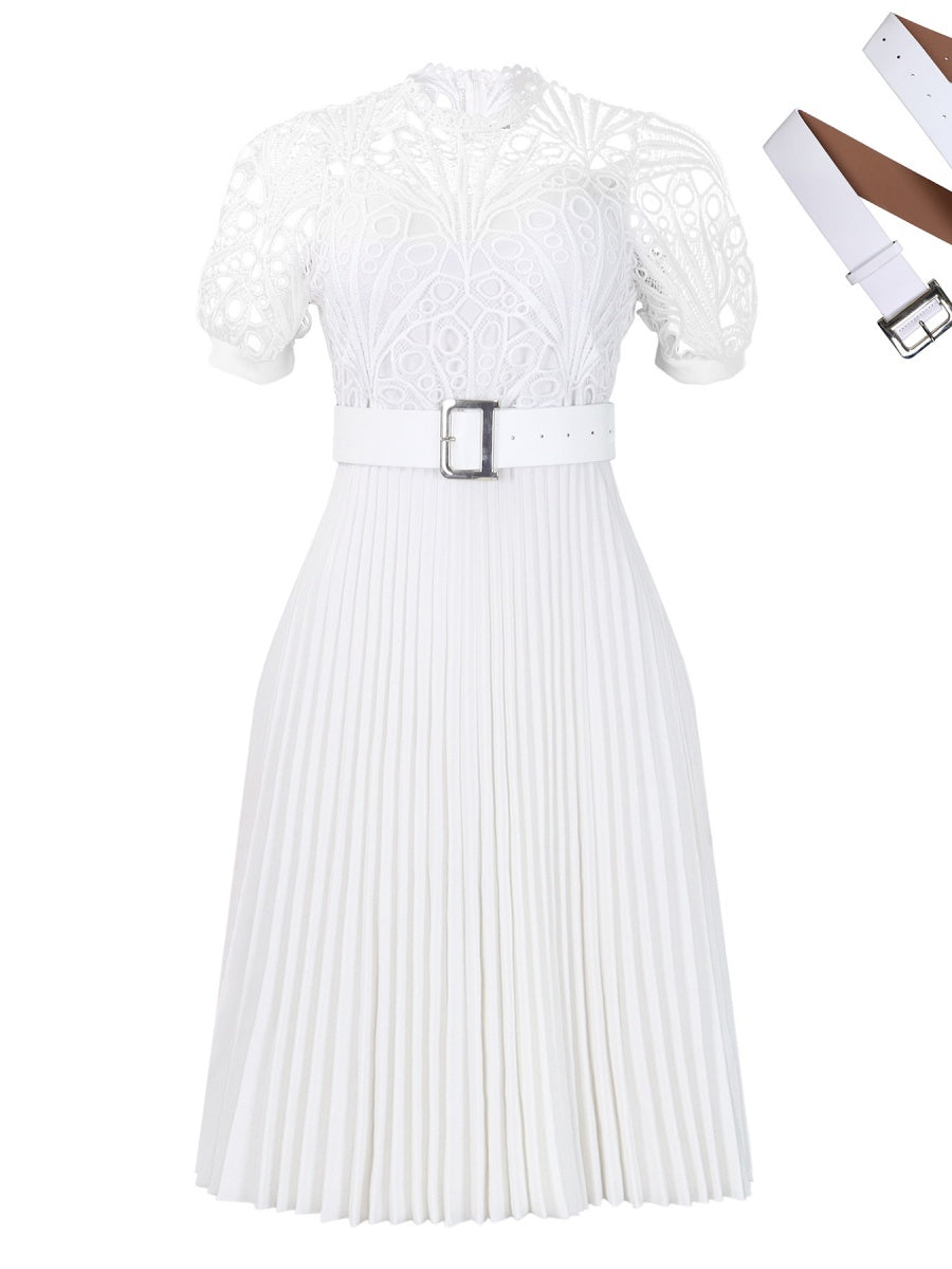 Short Sleeve Trim Lace Belts Mini&Short Dresses