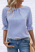 Striped Round Neck Half Sleeve Casual Blouse