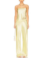 Solid Color Lace Stitching Strapless Top Wide-leg Pants 2-piece Sets
