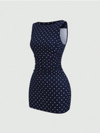 Polka Dots Sleeveless Waist Hip-hugging Mini&Short Dresses